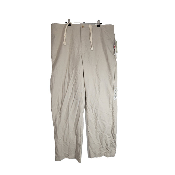 Perry Ellis Pants Mens XL 40X31 Beige Linen Blend Chinos Straight Leg Business - Picture 1 of 14